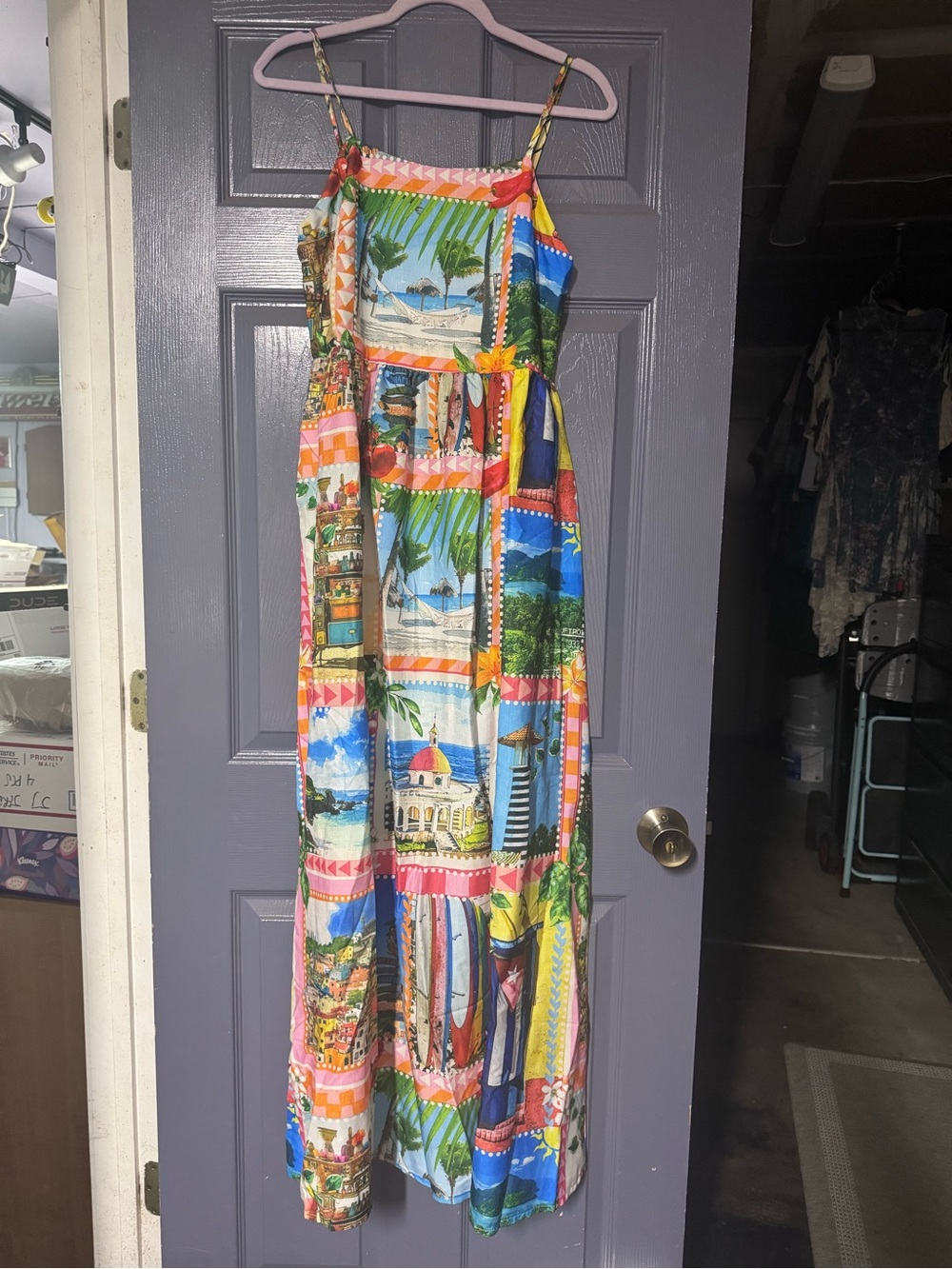 NWT Endless Moon Scenic Postcard Print Maxi Dress - Size Medium - Resort Wear - Picture 2 of 7